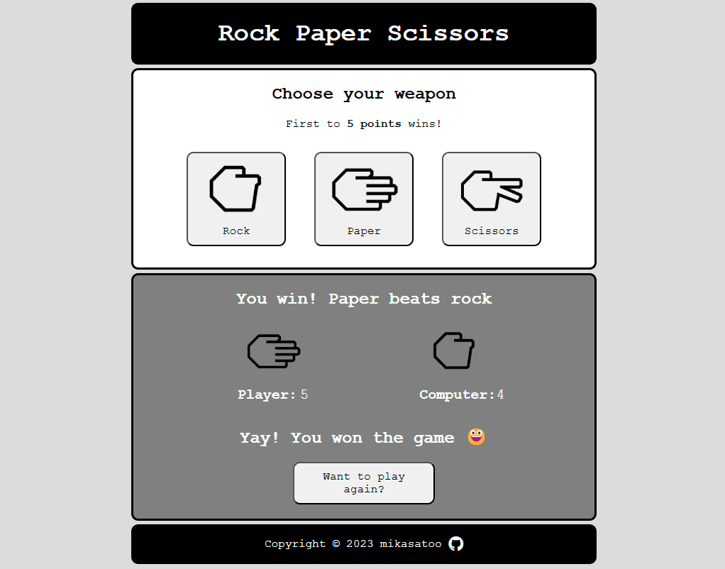 Rock paper scissors game UI