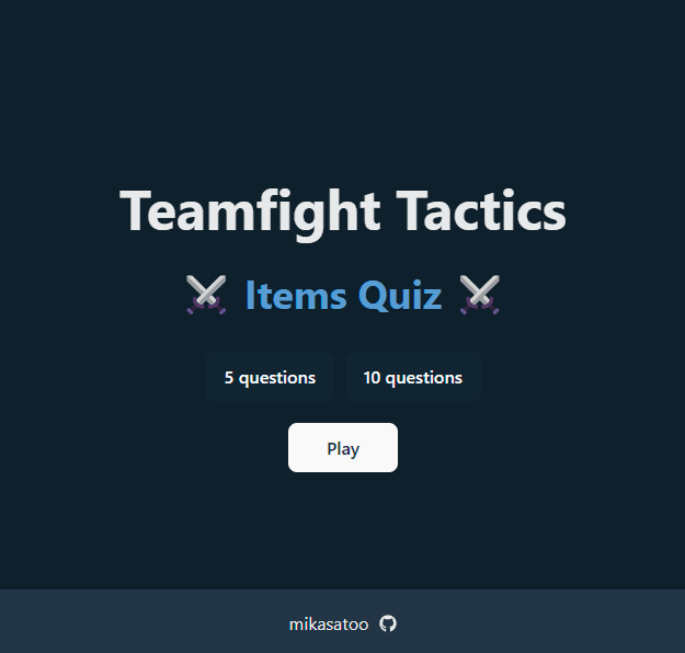 Teamfight Tactics Items Quiz UI